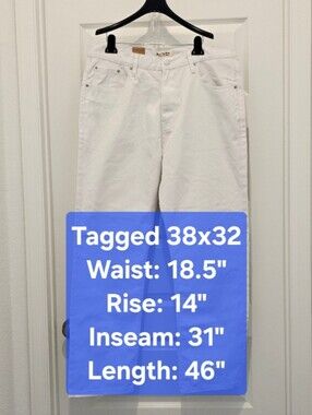 NWT Beyond The Limit White Jeans Tagged 38x32 Measures 37x31 Flawed Dye Project